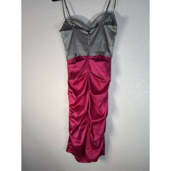 Vintage Rubber Ducky Productions Y2K Striped & Hot Pink Draped Dress XS/S Polyes - Picture 4 of 4